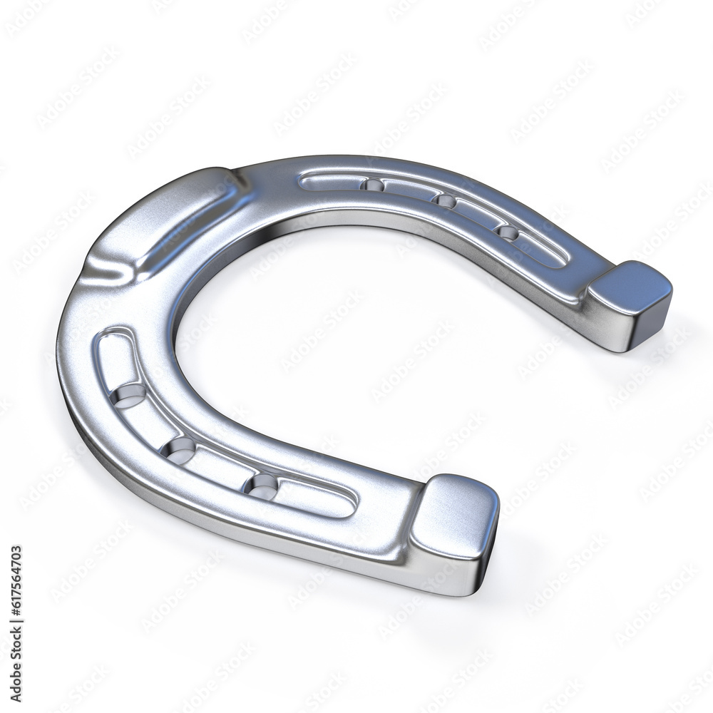 Silver horseshoe. 3D render illustration isolated on white background Silver horseshoe. 3D render illustration isolated on white background