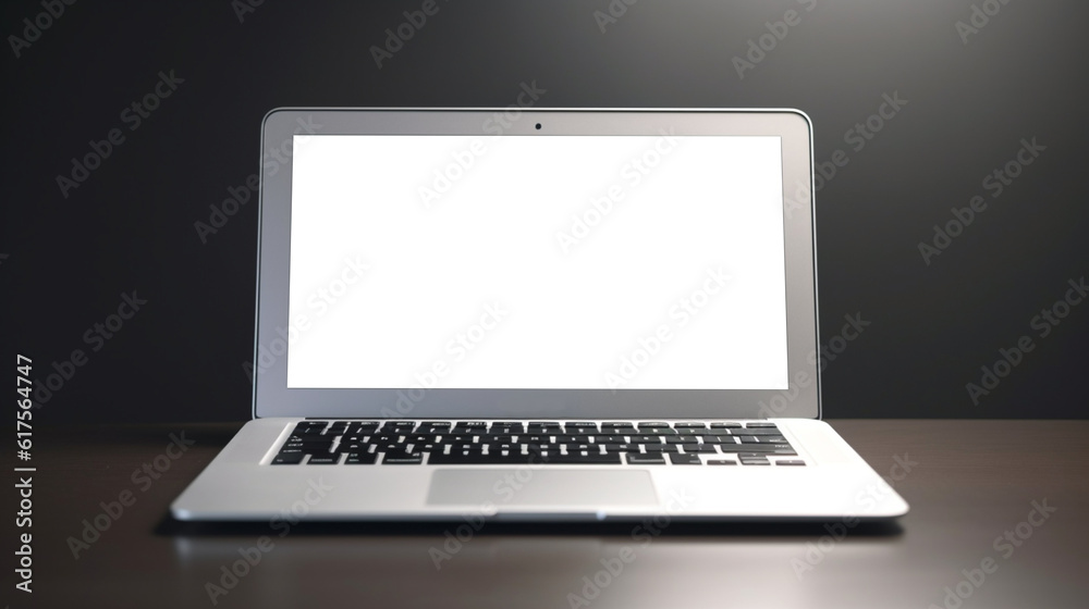 gray Laptop isolated on a brown table with dark or black background, png, clean, minimalist product and blank screen, without screen gray Laptop isolated on a brown table with dark or black background, png, clean, minimalist product and blank screen, without screen