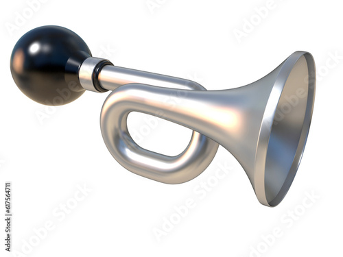 Vintage air horn with rubber bulb. Klaxon. 3D render illustration isolated on white background