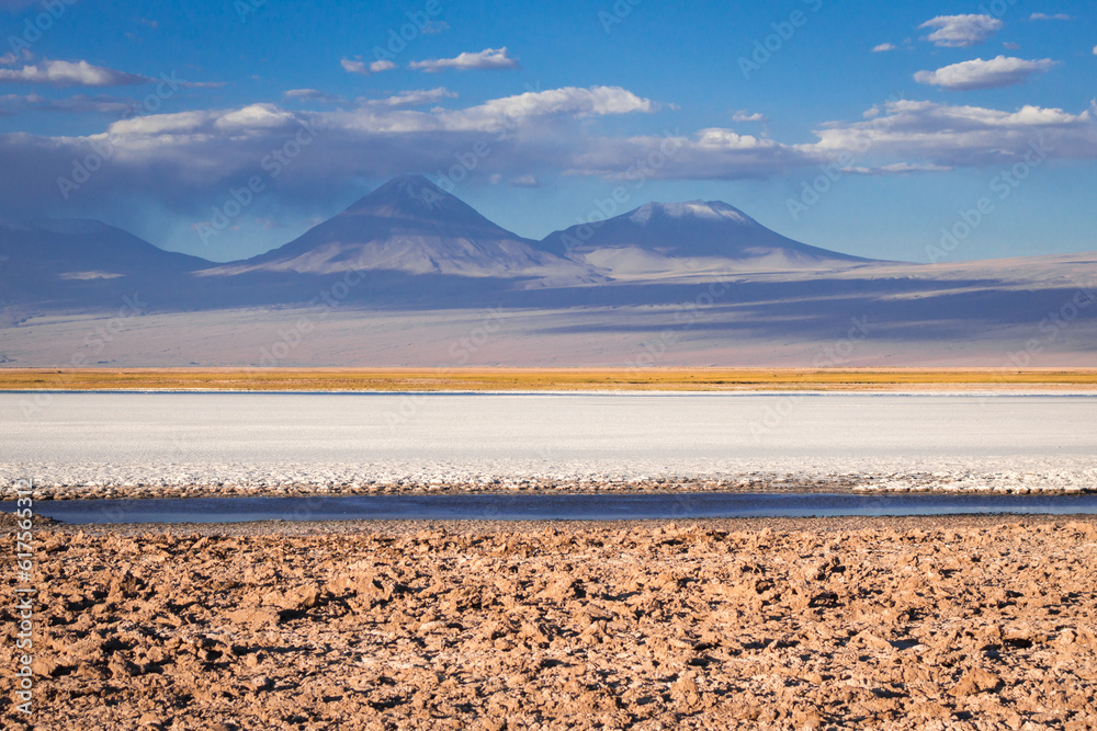Laguna Tebinquinche sunset landscape in San Pedro de Atacama, Chile
