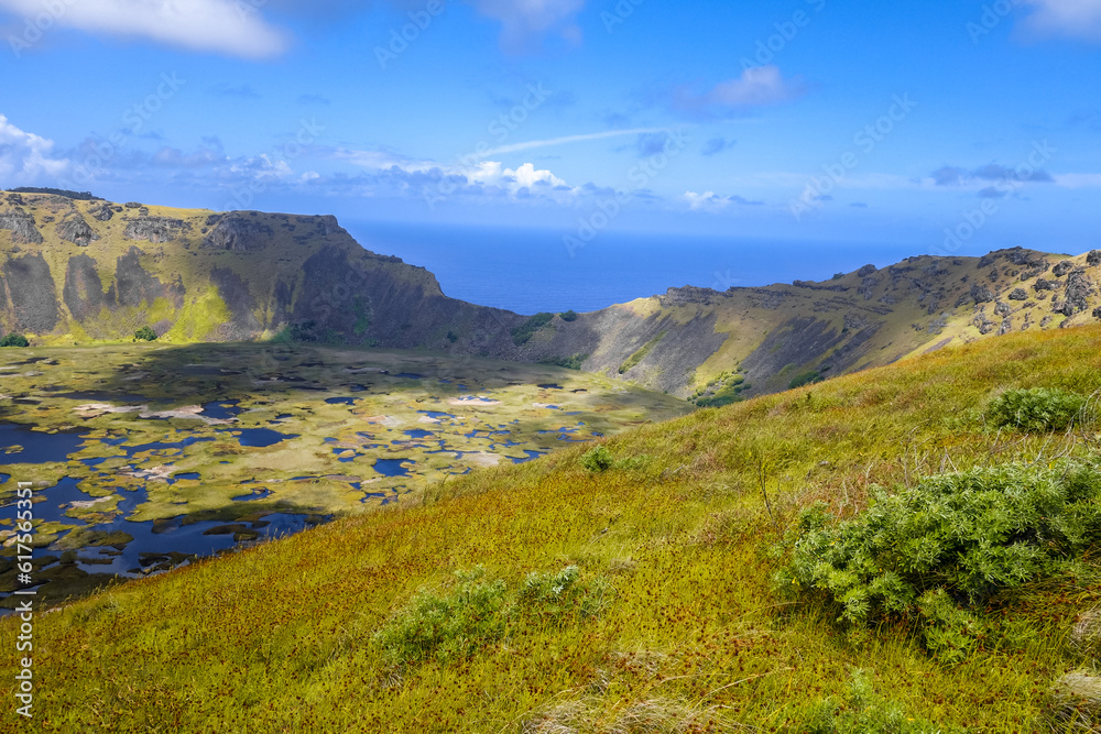 Rano Kau volcano crater in Easter Island, Chile