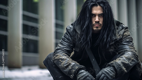 emo or dark makeup man sits...