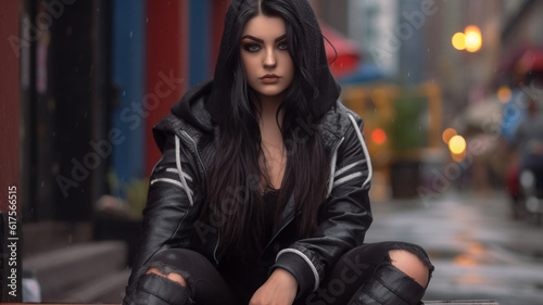 emo or dark makeup girl sit...