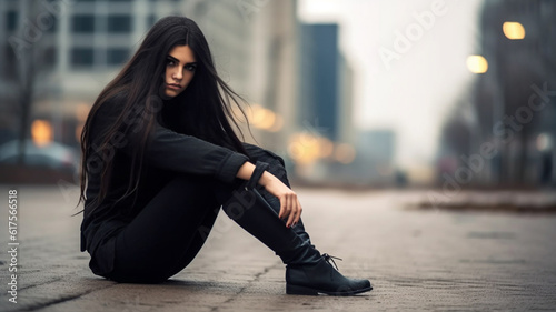 homeless woman or young tee...
