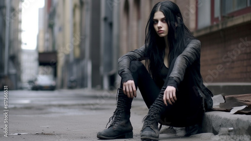 emo or dark makeup girl sit...
