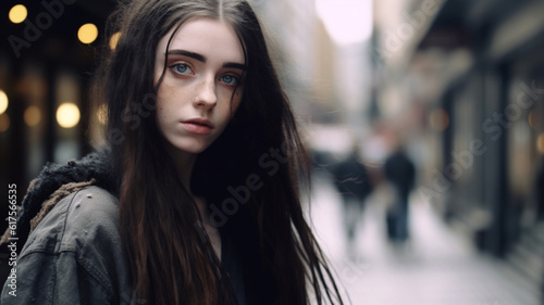 homeless woman or young tee...