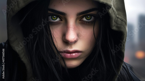 young adult woman with dirt...