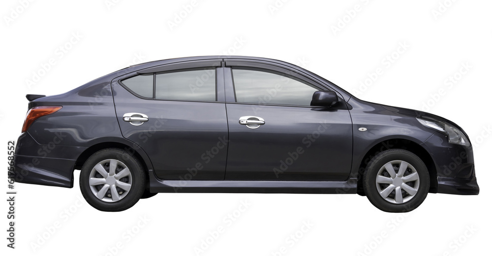 Luxurious dark gray sedan sportcar isolated on white background with clipping path.