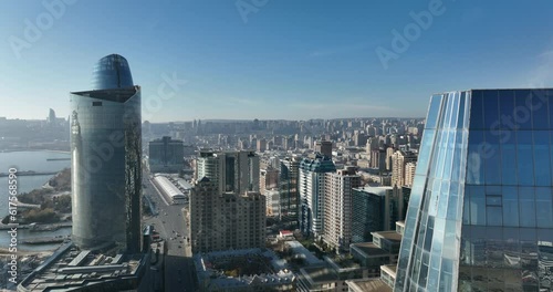 Baku, Azerbaijan. Modern view of the capital from the port of Baku.
