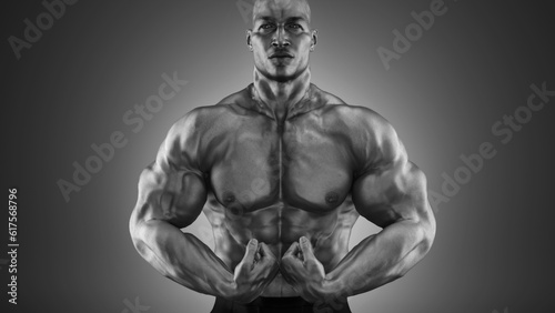Bodybuilder posing. Fitness muscled man. This is a 3d render illustration