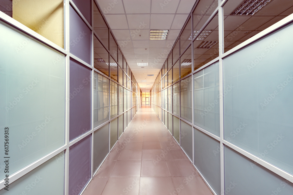View of the corridor inside the office building.