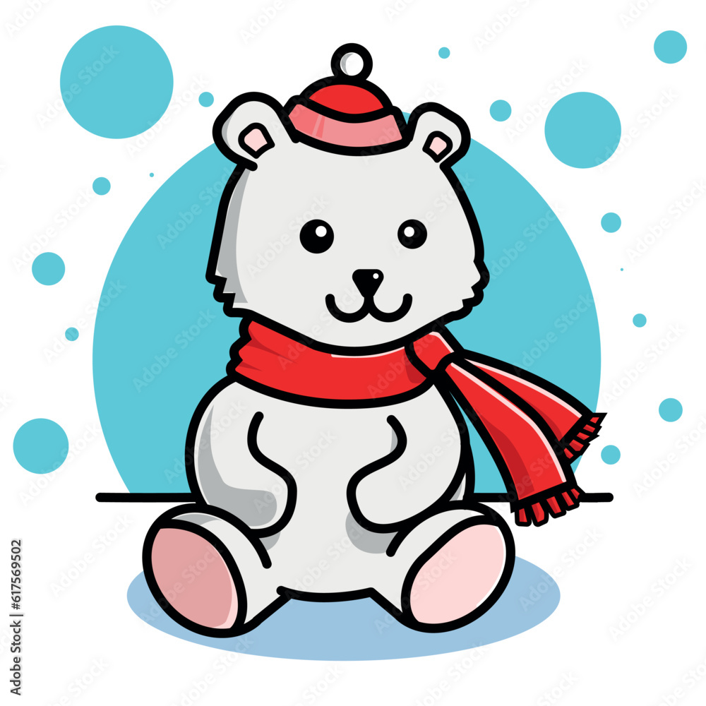 Cartoon of polar bear with red scarf and hat