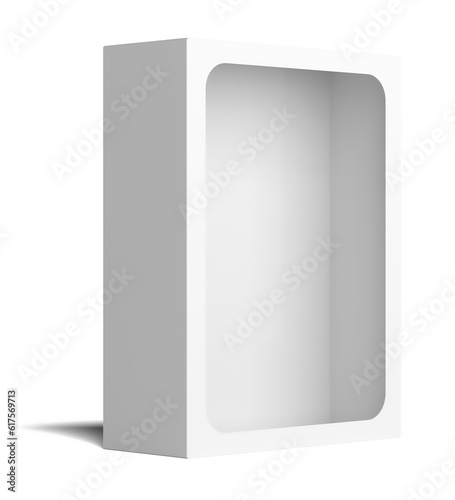 White empty packing cardboard box with a cutout in the middle. Isolated on white background. 3D illustration