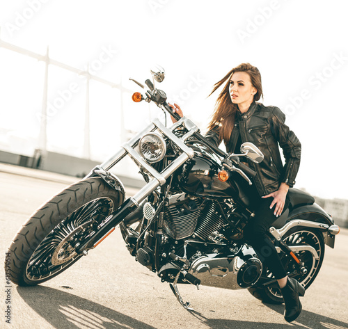 Canvas Print Girl on a motorcycle
