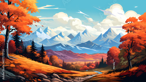 beautiful autumn landscape illustration 