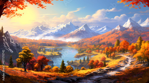 beautiful autumn landscape illustration 