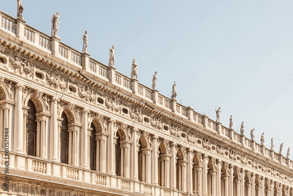Naklejka premium Piazza San Marco, Venice, Italy. Details in perspective on old palace facades.