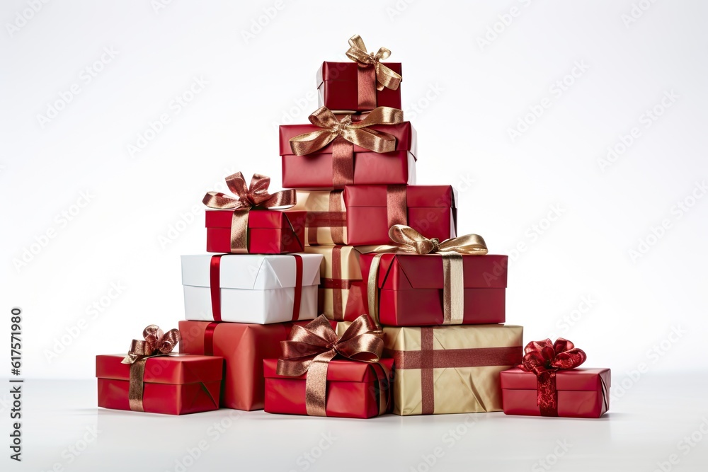 Obraz premium Elegant holiday gifts, beautifully wrapped and embellished with luxurious ribbons and bows. Designed to leave ample space for copy, making it an ideal image for personalized messages and greetings. 