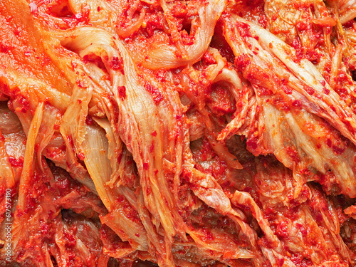 close up of rustic korean fermented cabbage kimchi food background