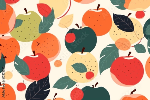 apple and leaves pattern  in the style of anime aesthetic  clean and simple designs. generative ai