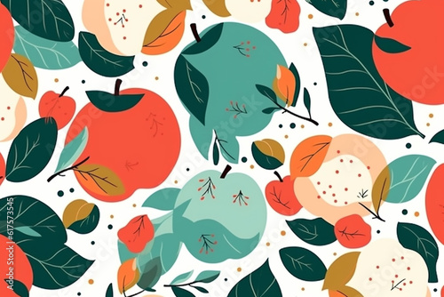 apple and leaves pattern, in the style of anime aesthetic, clean and simple designs. generative ai © pa-ka