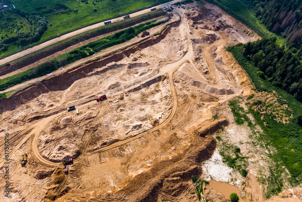 View from a high altitude of a sand pit being developed