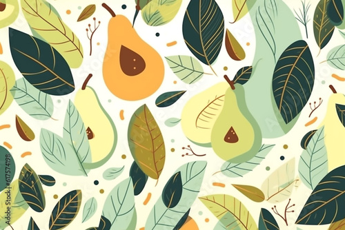 avocado and leaves pattern, in the style of anime aesthetic, clean and simple designs. Generative ai © pa-ka