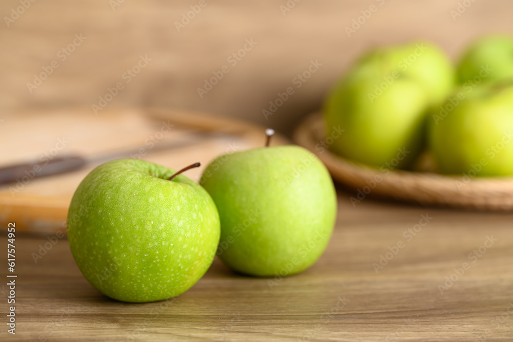 Green apple fruit on wooden background, Healthy fruit Green apple fruit on wooden background, Healthy fruit