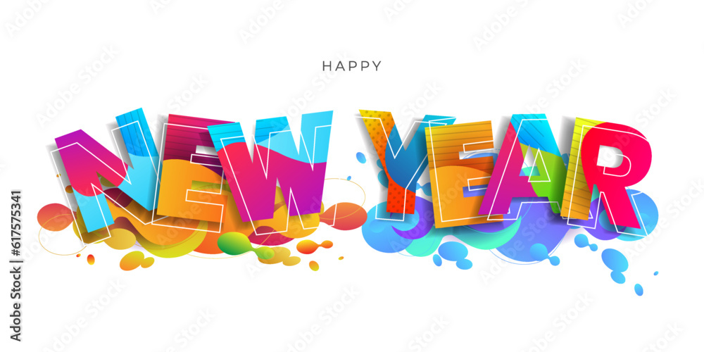 Happy New Year lettering on the background with a colorful banner, vector art and illustration. can use for, landing page, template, ui, web, mobile app, poster, banner, flyer, background Happy New Year lettering on the background with a colorful banner, vector art and illustration. can use for, landing page, template, ui, web, mobile app, poster, banner, flyer, background