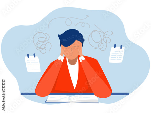 ADHD people concept, businessman is a headache because tired of doing work Difficulty learning. Dizzy man.vector