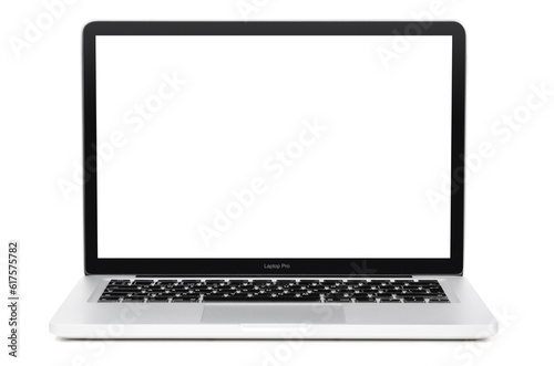 Modern laptop computer with blank screen isolated on white background