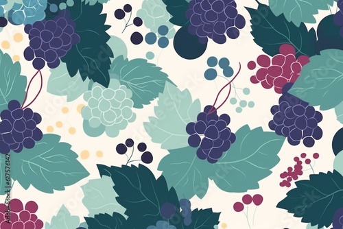 grapes and leaves pattern, in the style of anime aesthetic, clean and simple designs. Generative ai