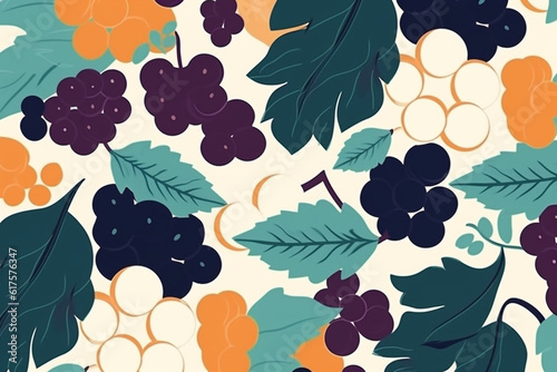 grapes and leaves pattern, in the style of anime aesthetic, clean and simple designs. Generative ai