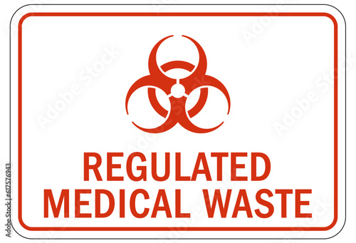 Biohazard warning sign and labels regulated medical waste