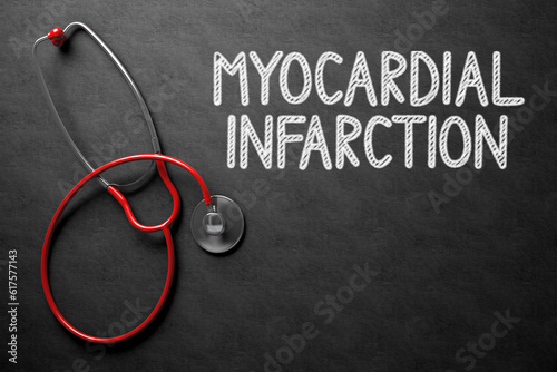 Medical Concept: Myocardial Infarction - Medical Concept on Black Chalkboard. Medical Concept: Myocardial Infarction Handwritten on Black Chalkboard. 3D Rendering. photo