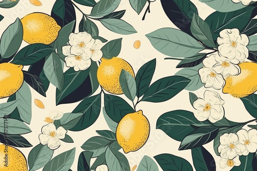 lemon and leaves pattern  in the style of anime aesthetic  clean and simple designs. Generative ai