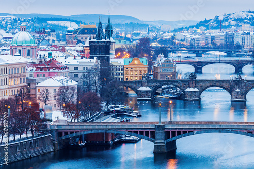 Photography Winter in Prague - bridges on Vltava River
