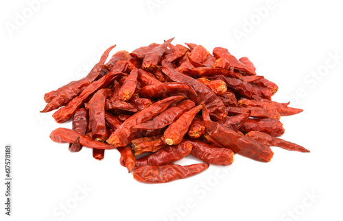 Spicy red birds eye chilli peppers, isolated on a white background