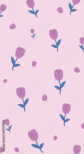 Flower tulip Pattern, Purple Flower seamless, Flower Purple Backgrounds, Flower Wallpaper Love Cards Vector Stock Vector Illustration. 