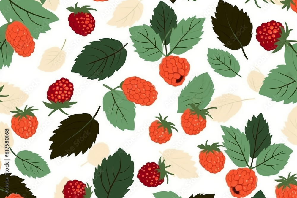 Raspberry and leaves pattern, in the style of anime aesthetic, clean and simple designs. Generative ai Raspberry and leaves pattern, in the style of anime aesthetic, clean and simple designs. Generative ai
