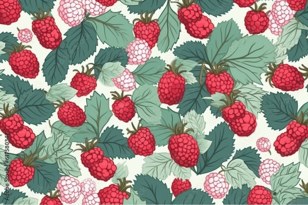 Raspberry and leaves pattern, in the style of anime aesthetic, clean and simple designs. Generative ai Raspberry and leaves pattern, in the style of anime aesthetic, clean and simple designs. Generative ai
