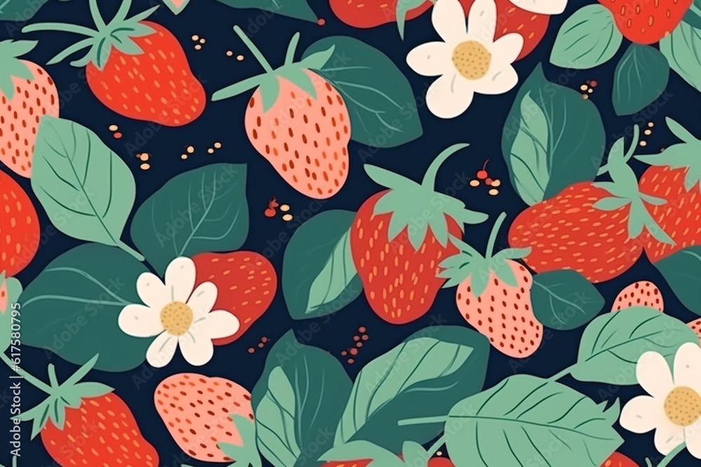 Strawberry and leaves pattern, in the style of anime aesthetic, clean and simple designs. Generative ai Strawberry and leaves pattern, in the style of anime aesthetic, clean and simple designs. Generative ai
