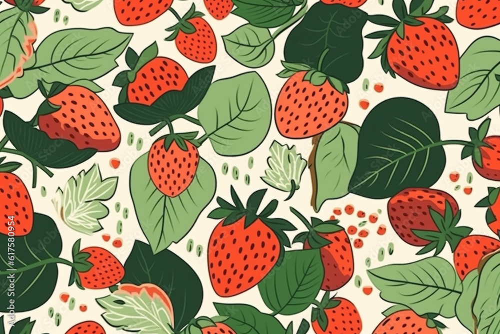 Strawberry and leaves pattern, in the style of anime aesthetic, clean and simple designs. Generative ai Strawberry and leaves pattern, in the style of anime aesthetic, clean and simple designs. Generative ai