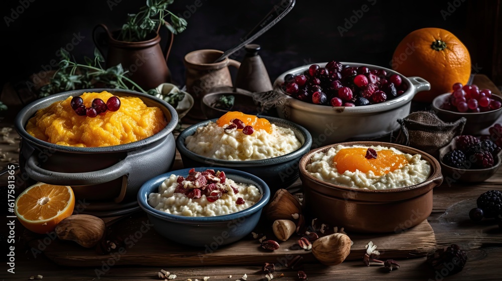 Close up grifts food with fruit toppings in ceramic bowl with blurred background Close up grifts food with fruit toppings in ceramic bowl with blurred background