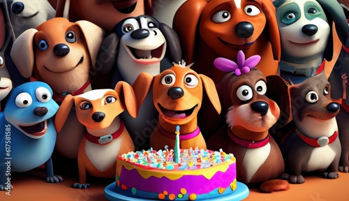 Dogs Birthday Festival Background Generative AI