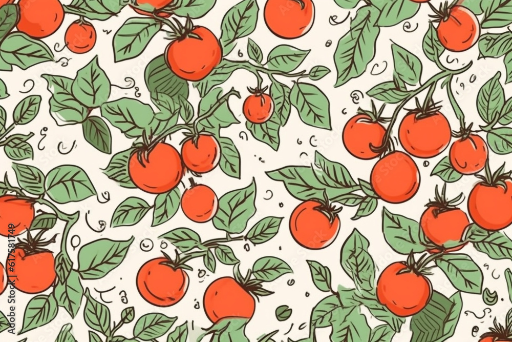 tomato and leaves pattern, in the style of anime aesthetic, clean and simple designs. Generative ai tomato and leaves pattern, in the style of anime aesthetic, clean and simple designs. Generative ai