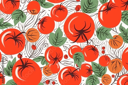 tomato and leaves pattern, in the style of anime aesthetic, clean and simple designs. Generative ai