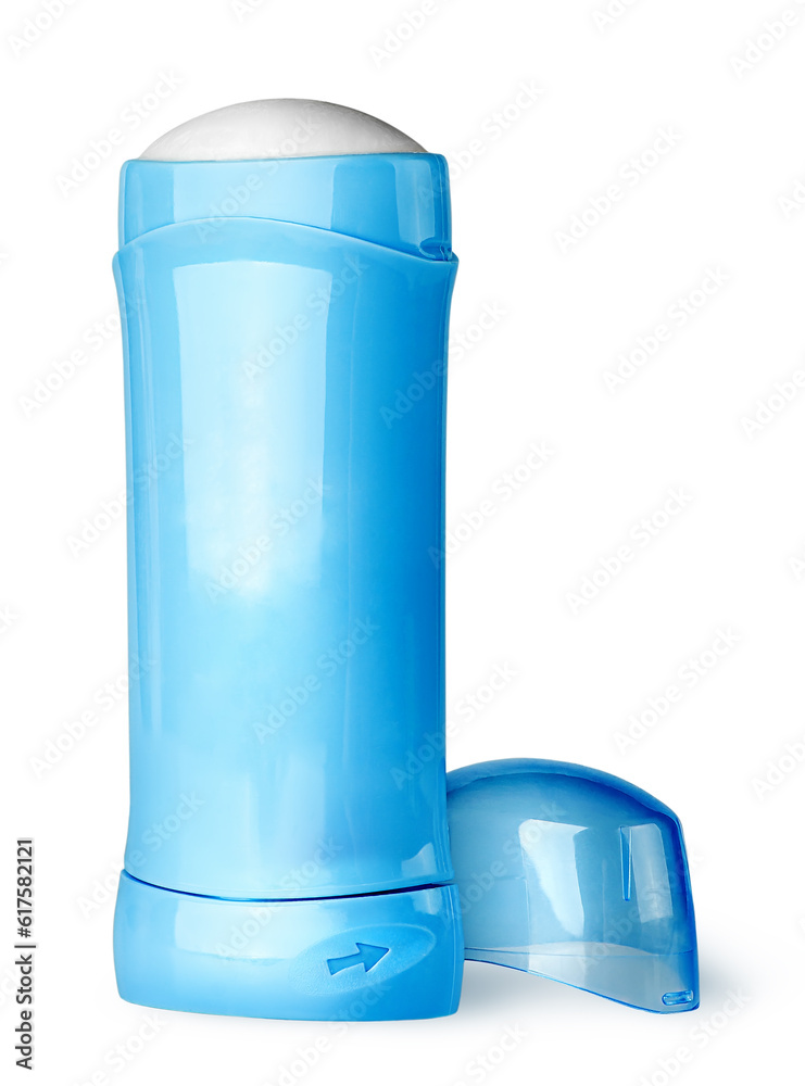 Blue deodorant container cap behind isolated on white background Blue deodorant container cap behind isolated on white background