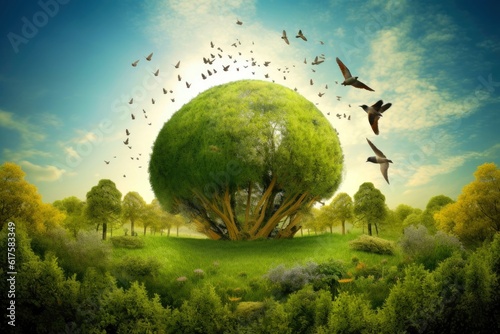 Illustration image  Nature and Sustainability  Eco-friendly Living and conservation  Concept art of Earth and animal life in different environments  Generative AI illustration