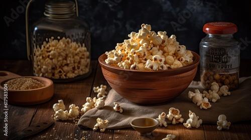 Closeup Popcorn in a bowl with a blurred background